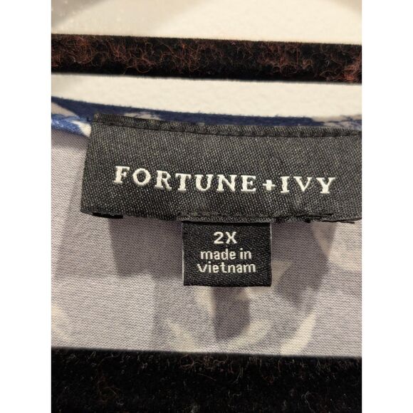 Fortune + Ivy Wrap Dress Floral Plus Size 2X Blue White Jersey Knit Midi - Picture 4 of 6